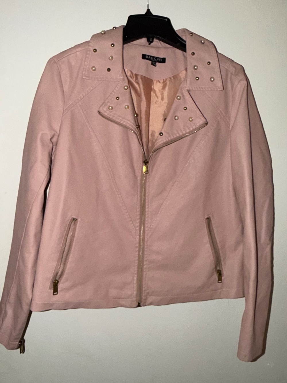 Baccini Blush Pink Studded Moto Jacket